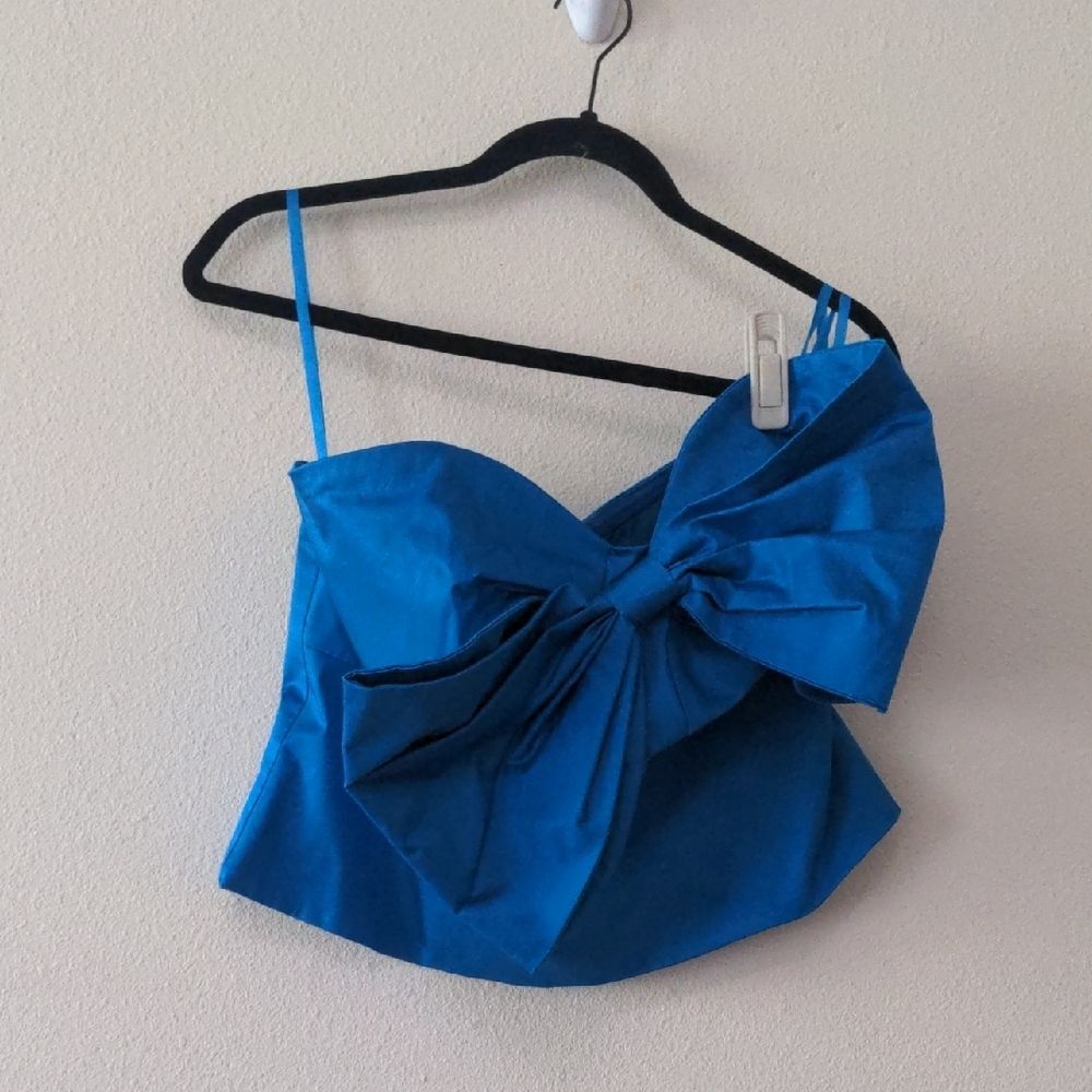 Anthropologie Hutch Blue Asymmetrical Big Bow  Crop Tube Top